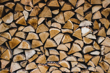 Firewood Dry firewood in a pile for furnace kindling