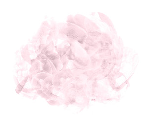 Abstract watercolor background hand-drawn on paper. Volumetric smoke elements. Pink, Ballet Slipper color. For design, websites, card, text, decoration, surfaces.