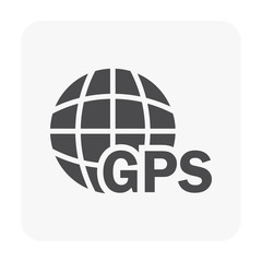 Global positioning system technology. Vector design of icon, sign or symbol. Concept for geo location, gps position tracking, navigation satellite system, map, geography, cartography, travel or trip.