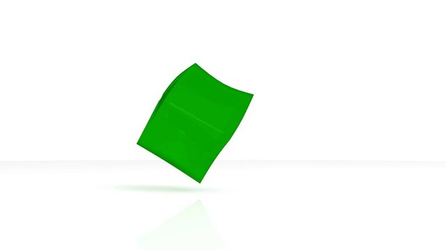 Animated bouncing green square jello against white reflective surface in slow motion 2.