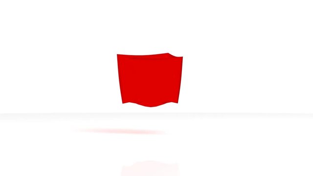 Animated bouncing red square jello against white reflective surface in slow motion.