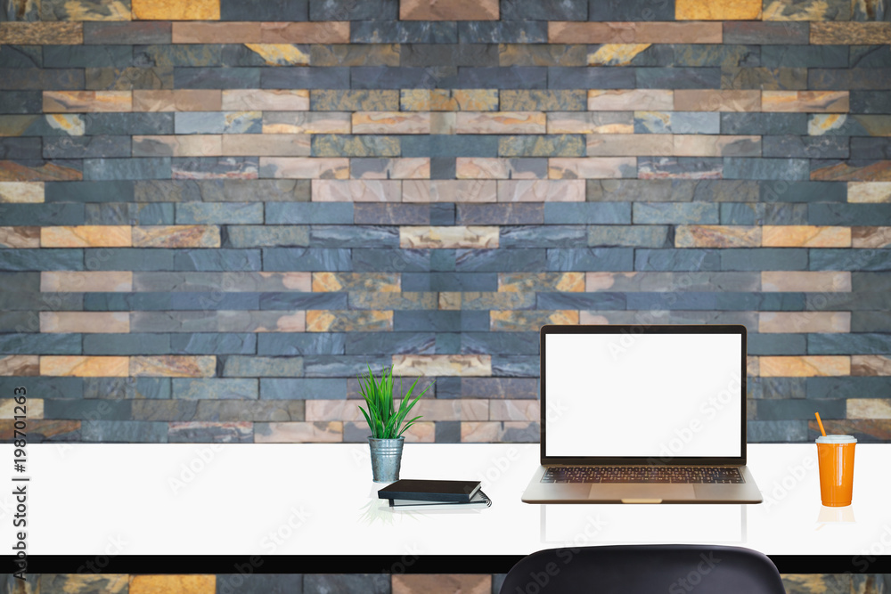 Poster comfortable workplace with modern desktop computer. blank screen for graphic display montage.