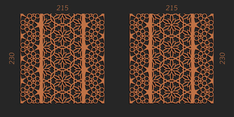 Laser cutting set. Woodcut vector trellis panels. Plywood lasercut floral design. Striped seamless patterns for printing, engraving, paper cut. Stencil lattice ornaments.