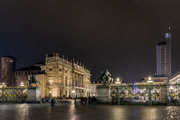 Fototapeta na wymiar Piazza Castello At Night With Palazzo Madama, Turin Italy