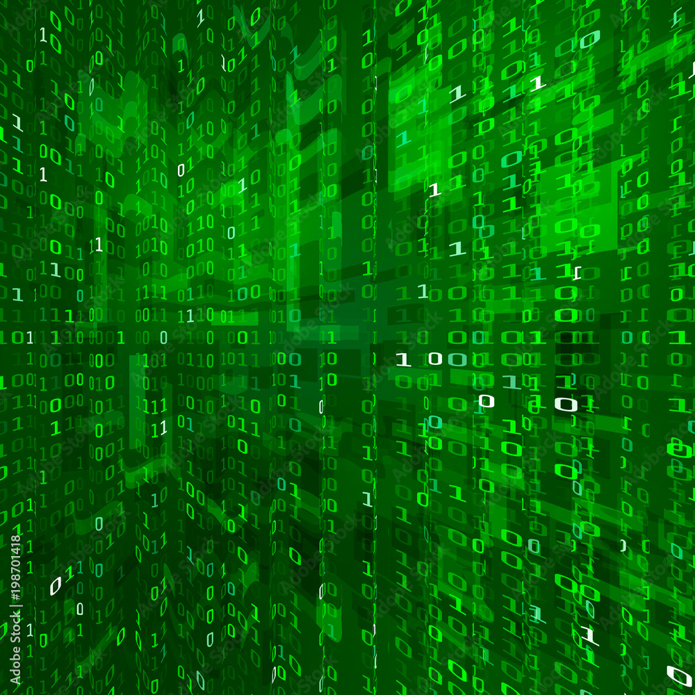 Poster Matrix stream. Binary data coding. Cyberspace technology background. Binary numbers texture.  Vector illustration isolated on green