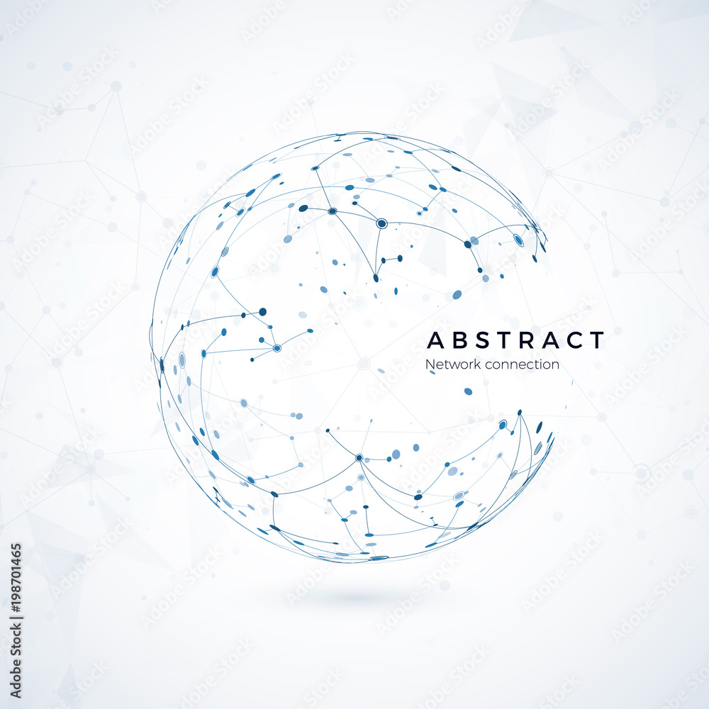 Poster global network connection. abstract world wireframe, point and line composition concept of global ne