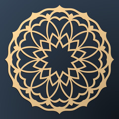 Laser cutting mandala. Golden floral pattern. Oriental silhouette ornament. Vector coaster design.