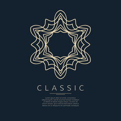 Golden vector logotype. Eastern outline logo with space for letter. Classic design.