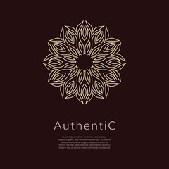 Golden vector logotype. Eastern outline logo. Classic design.