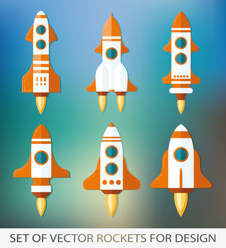 Set of rockets. Space ship start-up. Graphic elements for design. Vector icon set. flat illustration.