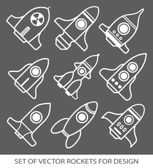 Set of rockets. Space ship start-up. Graphic elements for design. Vector icon set. flat illustration.