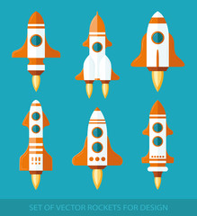 Set of rockets. Space ship start-up. Graphic elements for design. Vector icon set. flat illustration.