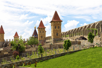 Fototapeta na wymiar Medieval tower castle in Loga park, Staraya Stanitsa, Kamensk-Shakhtinsky, Rostov Oblast, Russia.