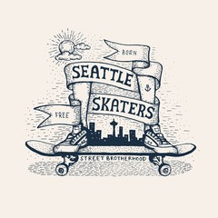 Skateboarding emblem in sketch style © Agor2012
