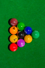 Children's pool table game with multicolored balls