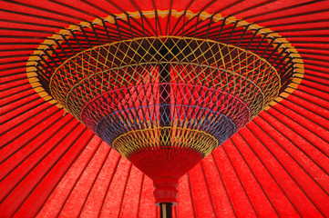 Japanese red parasol / 赤い和傘(唐傘)の内観