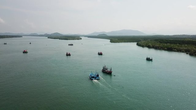 Fishing boats in Thailand aerial footage