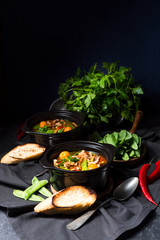 strips of pork  with sugar peas and other vegetables