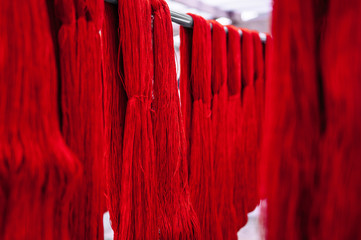 Okinawa traditional silk fabric, red colour thread