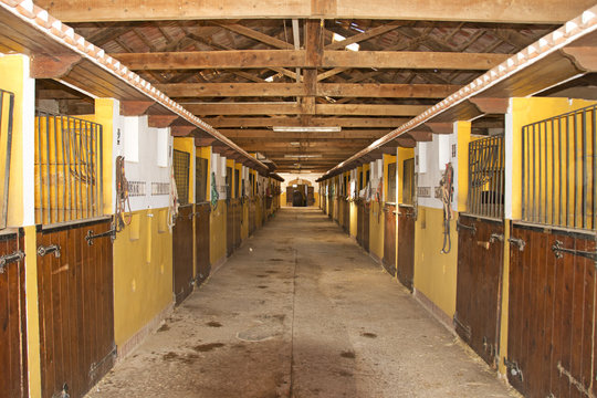 The inside of horse stables in Spain.