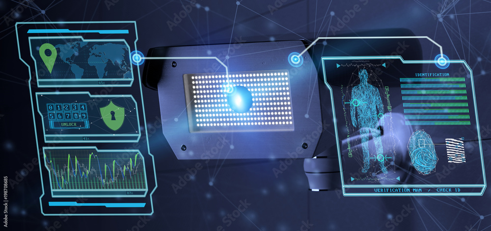 Poster recognition and detection software on a security camera system - 3d rendering