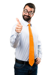 Funny man with glasses with thumb up