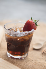 Soft drink decorated with strawberry