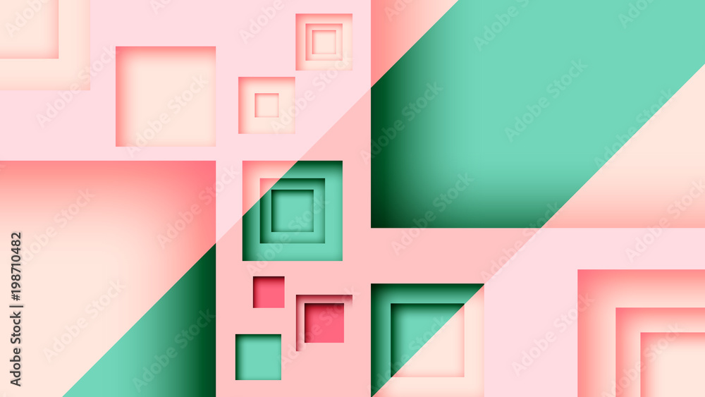 Poster abstract minimal square geometric shape paper cut banner background template.vector illustration.
