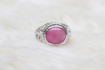 pink stone on silver ring