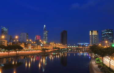 Fototapeta na wymiar Ho Chi minh City Saigon river cityscape Vietnam
