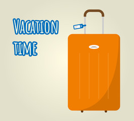 vacation time, orange suitcase isolated