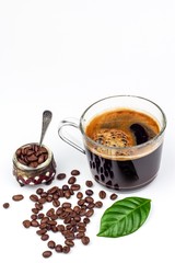 Cup of espresso on white background. Cup of coffee americano. Hot drink for health.