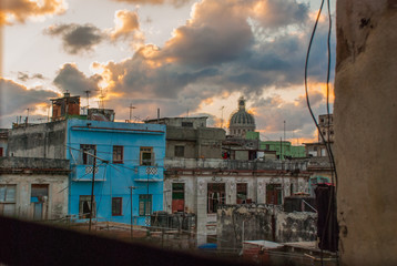 Evening landscape. Top view of the street, Capitolio Nacional, El Capitolio. Havana. Cuba