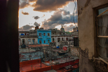 Evening landscape. Top view of the street, Capitolio Nacional, El Capitolio. Havana. Cuba