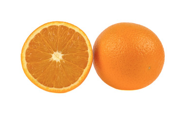 orange fruit whole and cut on white background