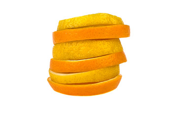 Fototapeta na wymiar orange fruit and lemon are cut into slices on a white background