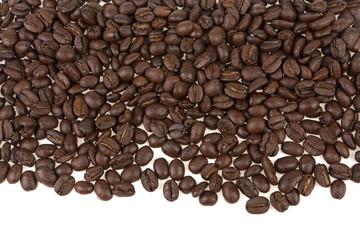roasted coffee beans on white background