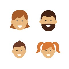 cartoon family face icons. two adults and two children