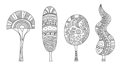 Sketches of trees. Vector illustration. Zentangle.