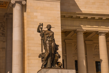 Huge classical sculptures. Capitolio Nacional, El Capitolio. Entrance by stairs to the building. Havana. Cuba