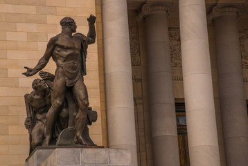 Huge classical sculptures. Capitolio Nacional, El Capitolio. Entrance by stairs to the building. Havana. Cuba