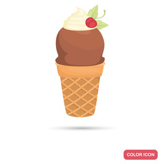 Wafer glass of chocolate ice cream color flat icon