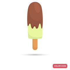 Pistachio ice cream with chocolate glaze color flat icon