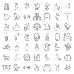 Line wine and beer universal icons set