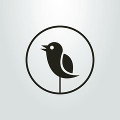 black and white icon of an abstract bird in a round frame