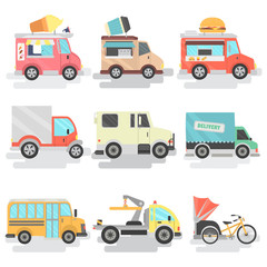 Urban transport units color flat icons set