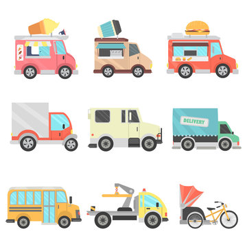 Urban transport units color flat icons set