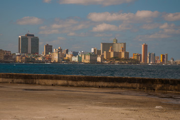 View from the Malecon promenade to the city. Cuba. Havana.