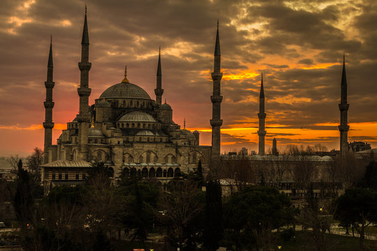 Nice sunset in the Blue Mosque Istanbul