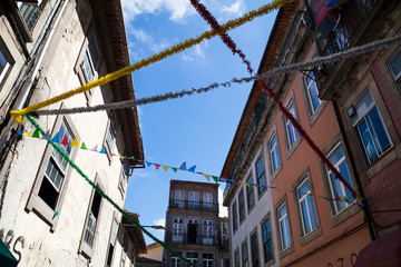Festive decorations in the streets of Porto, Portugal